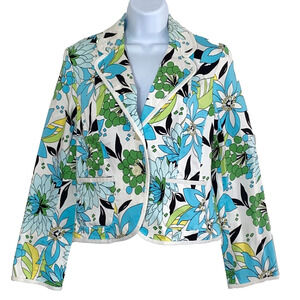 Willi Smith Jacket Womens Size 10 Tropical Floral Cropped Blazer 3/4 Sleeve